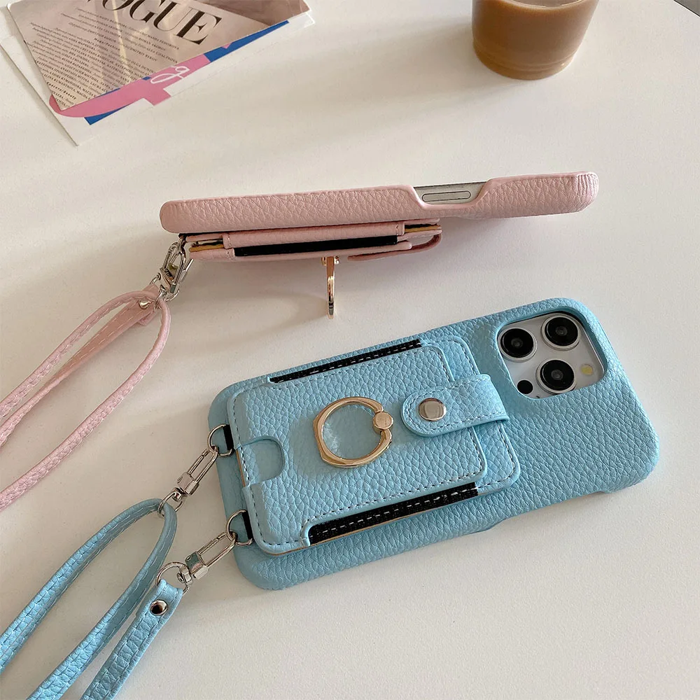 Luxurious Leather Crossbody Phone Case with Ring Wallet and Card Holder