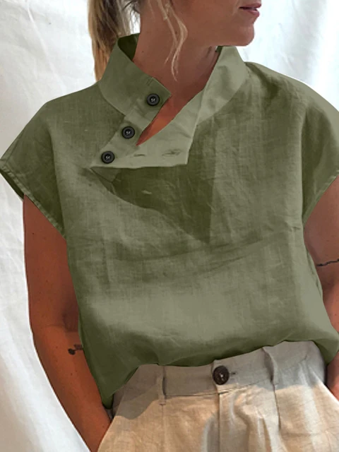 Celmia Women Short Sleeve Blusas 2022 Summer Cotton Linen Shirts Fashion Oversized Blouses Casual Loose Camisas Solid Tunic Tops Green