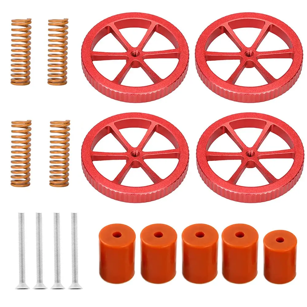 

Heatbed Leveling Kit 4 Pcs Hand Twist Leveling Nut +4 Pcs Hot Bed Die Springs +5 Pcs Silicone Leveling Column Solid Bed Mounts