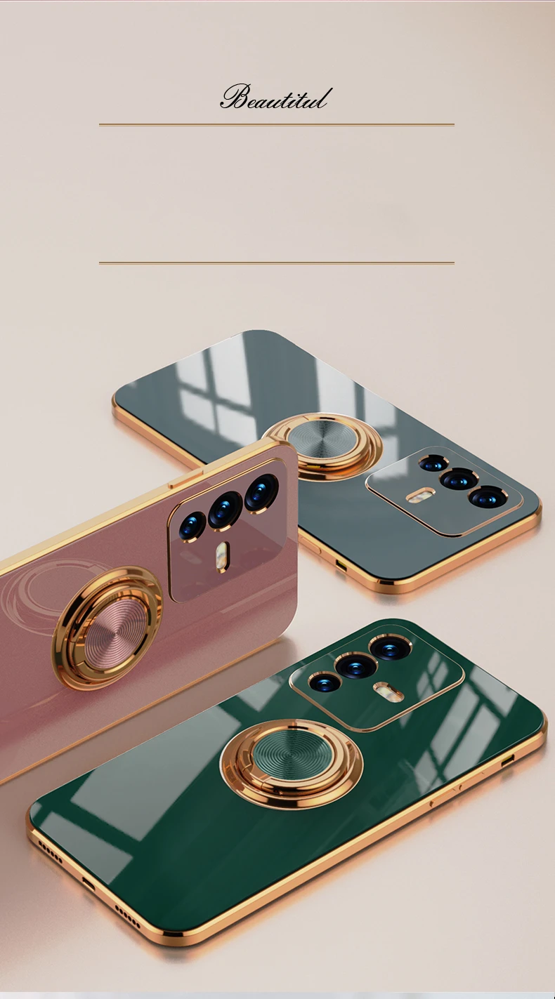 Luxury Plating Phone Case For Vivo V23 With Ring Bracket Stand_voghion.com