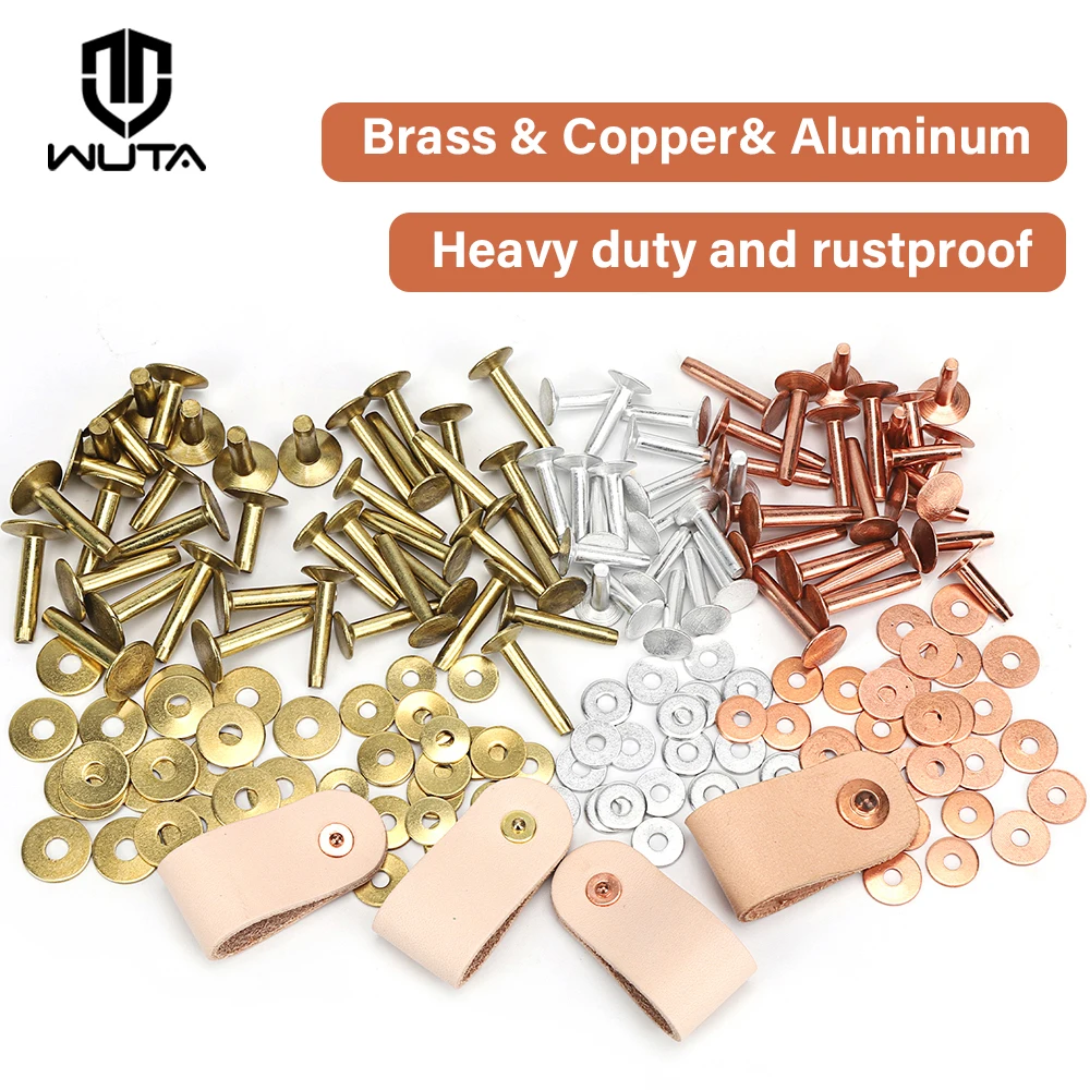 Solid Brass Rivets With Burrs Copper Rivet Aluminum Studs Permanent Tack Fasteners DIY Leather Craft 50/100 Set
