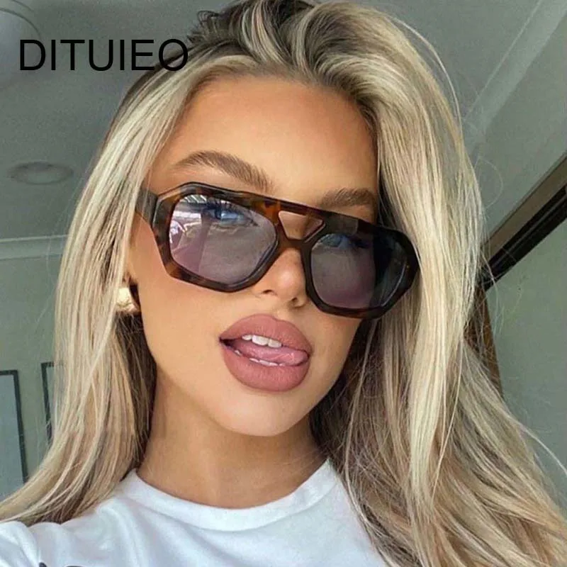 Módní čtvercové sluneční brýle Žena Vintage Značka Návrhář Sluneční brýle Dámské Retro Double Bridge Venkovní zrcadlo Oculos De_voghion.com