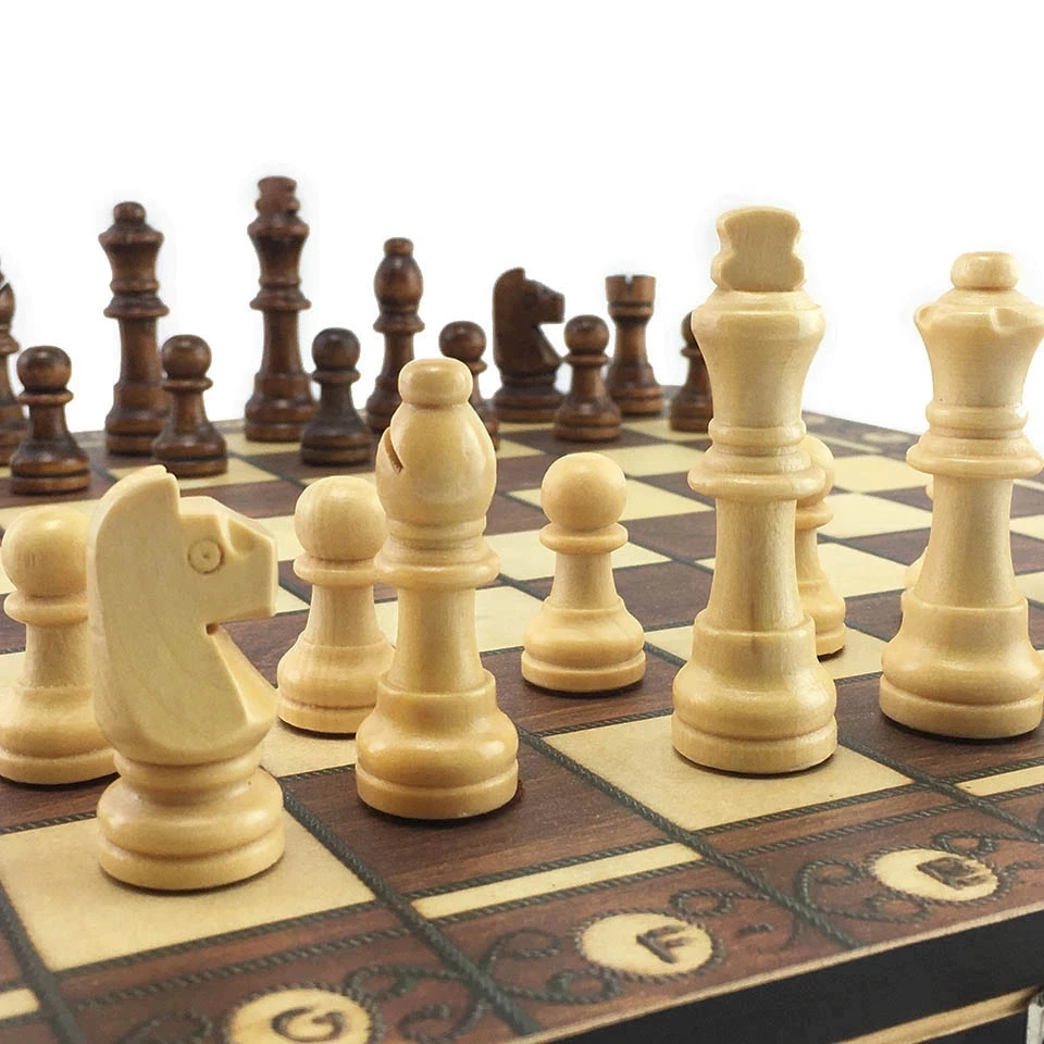 3 in 1 Wooden Chess Board Game Set Pieces