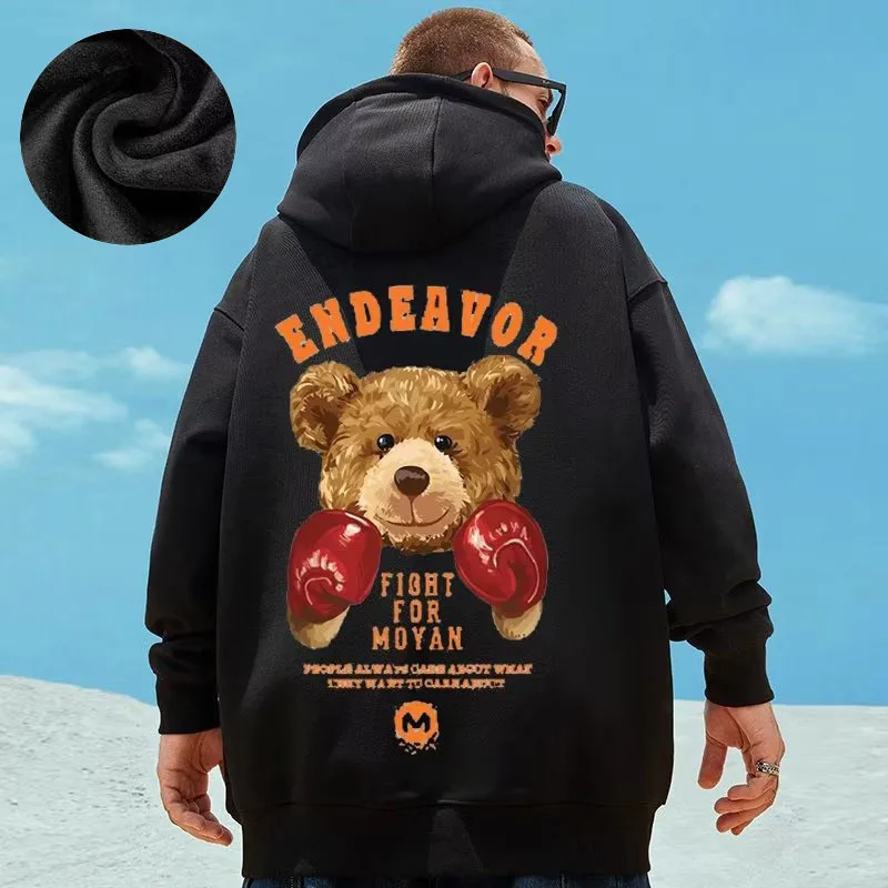 Hooded sweater men's trendy brand large size M-8XL men's autumn and winter style plush and thick fat hip-hop pullover jacket