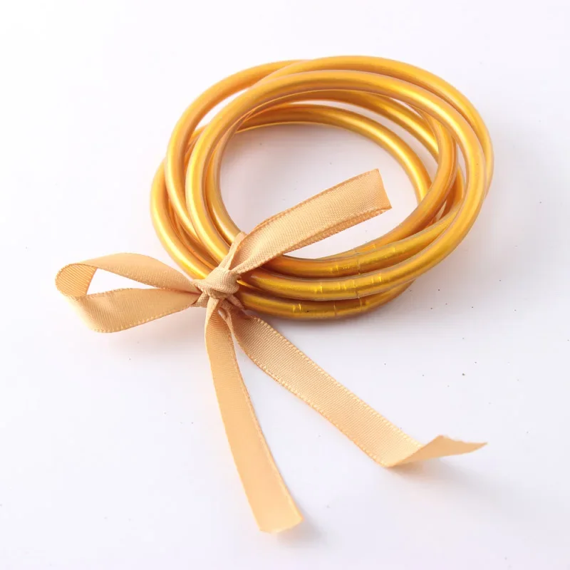 Bangle Bracelet Light Gold Color Buddhist Rush Tibetan Buddha Temple Lucky Symbol Silicone 5pcs/lot For Women Girls