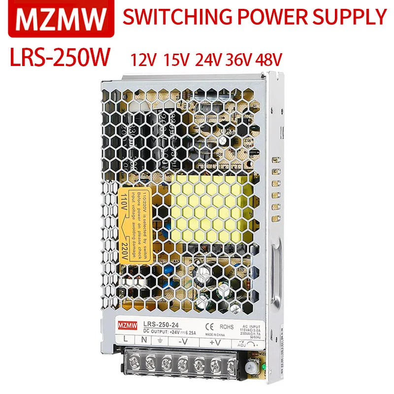 

MZMW LRS-250 Switching Power Supply 250W 100-240V AC/DC 12V 15V 18V 24V 36V 48V Volt Source Transformer SMPS For LED Strip CCTV