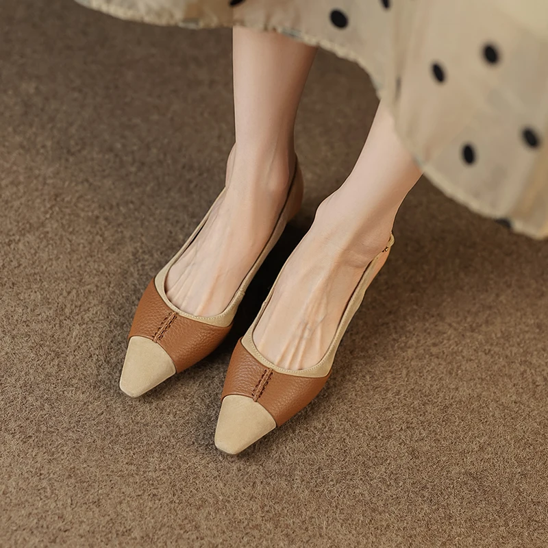

Summer Shoes Women Pumps Spring Atumn Real Leather French Style High Heel Fashion Women Sandal Square To Kitten Heel Lady Shoes