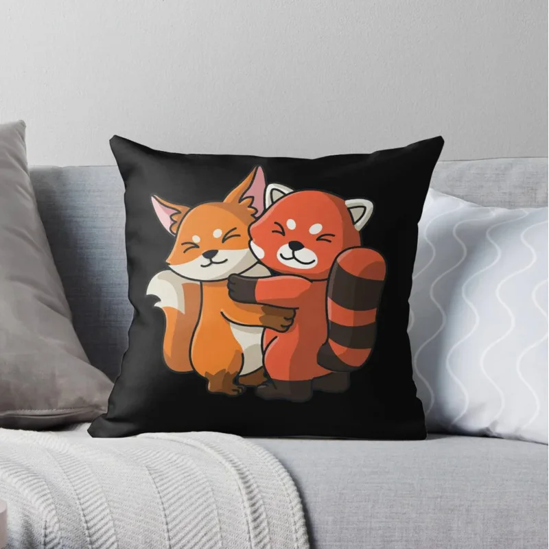 

Red Panda and Fox cute Hug Cuddle Animals Throw Pillow Covers For Sofas