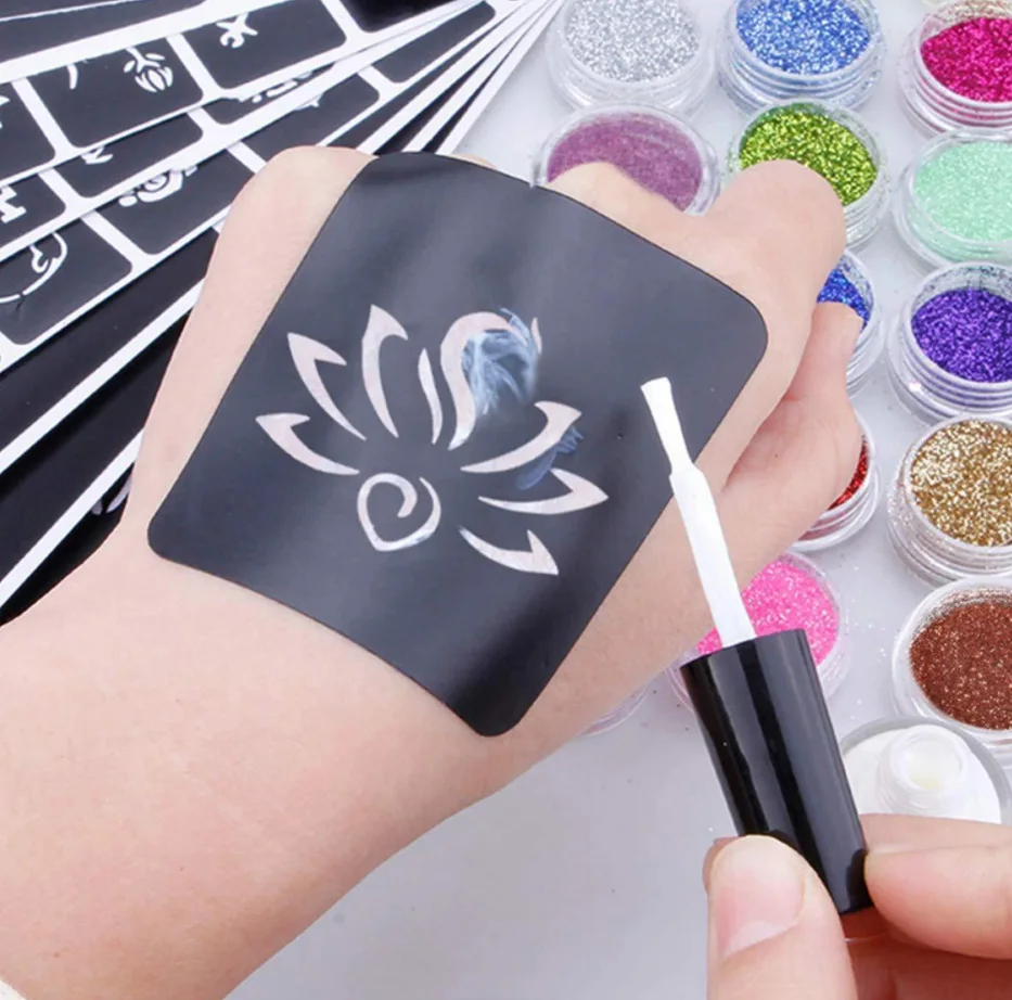 Henna Glitter Tattoo Stencils Painting Temporary Airbrush Adhesive Template Letter Dragon Butterfly Pochoir henna tattoo stencils