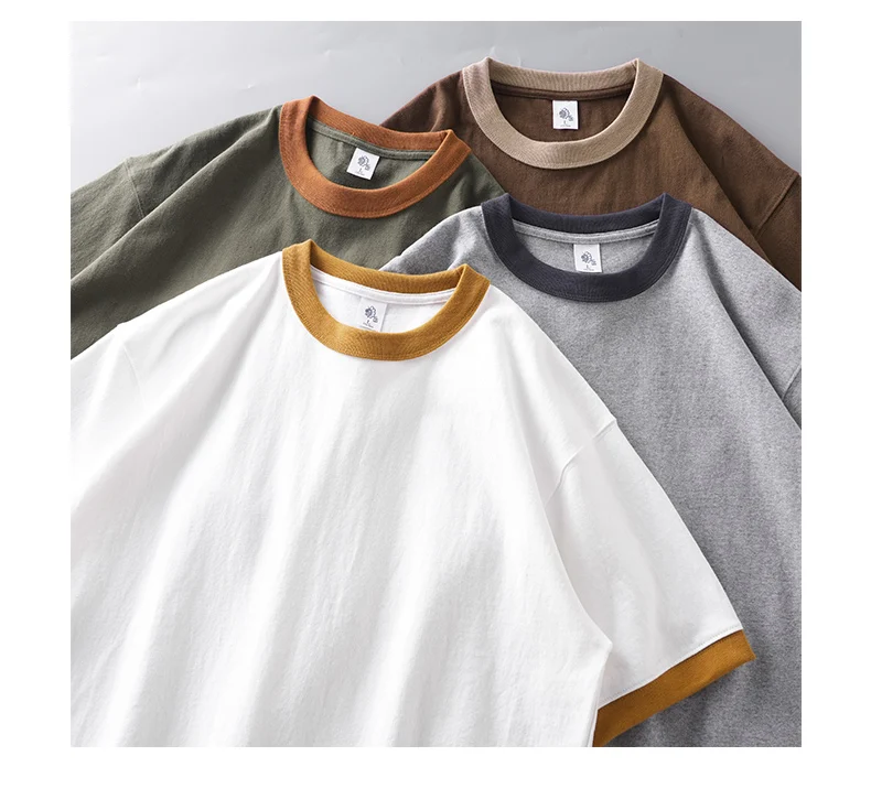 DUKEEN 320G Heavyweight Color-Blocked Patchwork Men's T-Shirt Summer 100% Cotton Solid Color Short Sleeve Basic Tops
