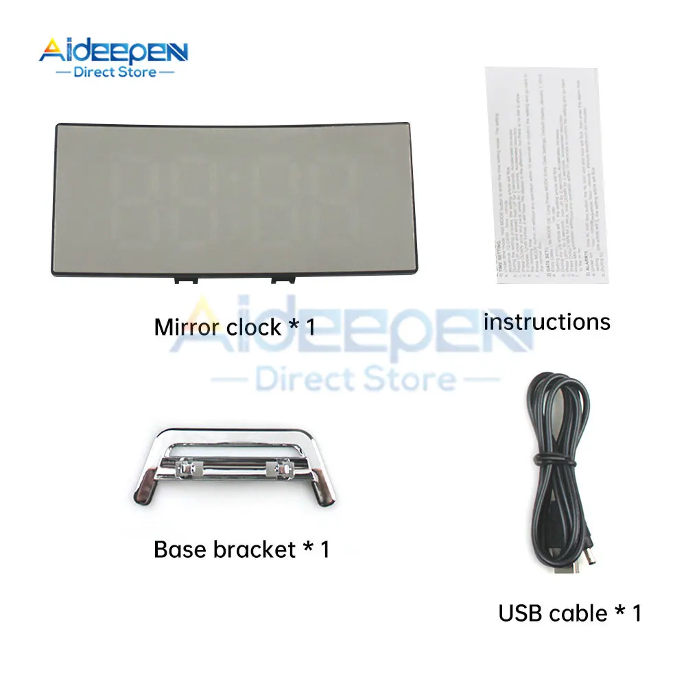 Led Alarm Clock Mirror Curved Screen Digital Alarm Clock With Sleep Temperature For Students Bedroom Living Room Office School 5