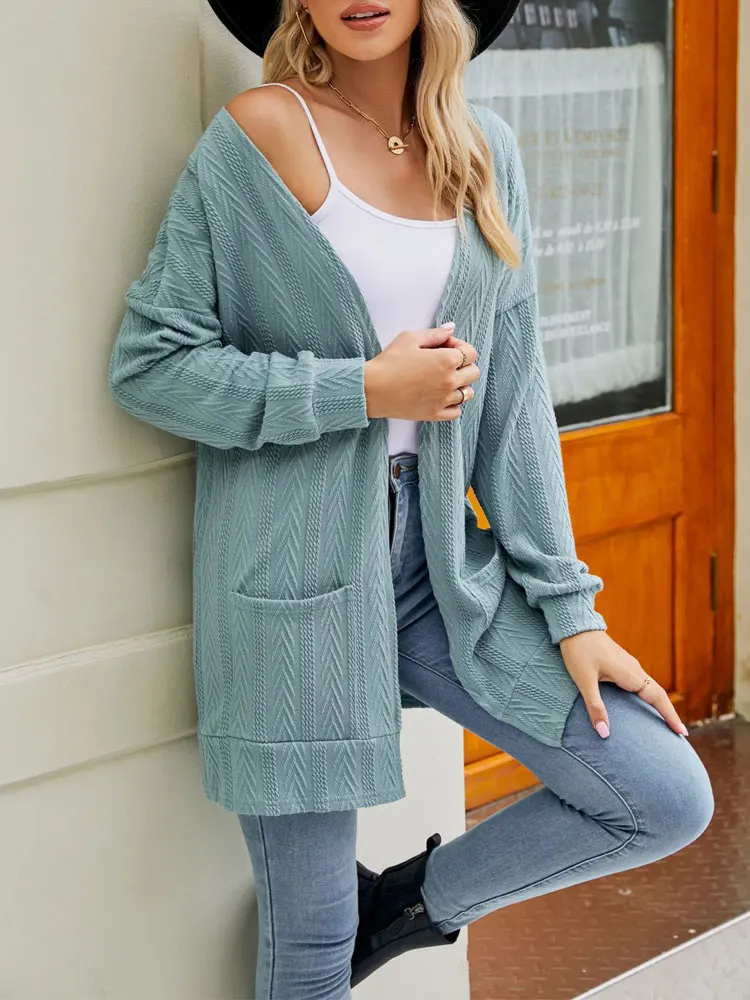 

Autumn Winter Knitted Cardigan Women Long Cardigan Sweater Ladies Long Sleeve Pocket Casual Sweater Cardigans For Women