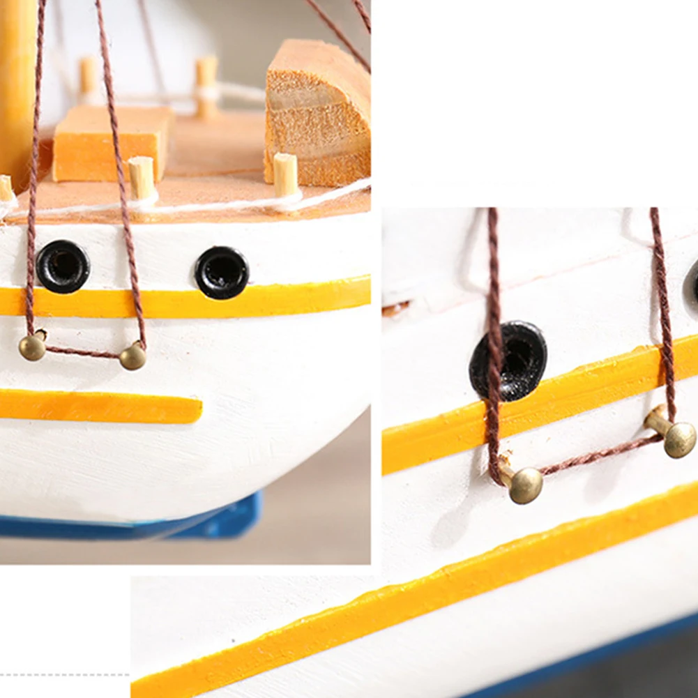 Desktop Sailboat Decoration Wood Nautical Sailing Boat Table Ornament With Light String Sailboat Model Ornament For Home Office