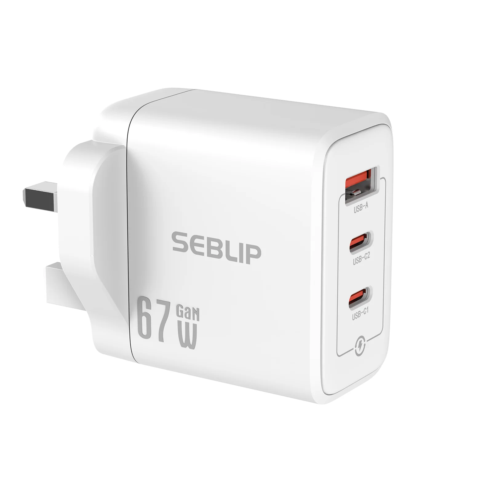 Компактний зарядний пристрій GaN USB-C потужністю 67 Вт із британською вилкою, 3-портовим блоком швидкого заряджання USB-A та USB-C, зарядним пристроєм для кількох пристроїв для подорожей