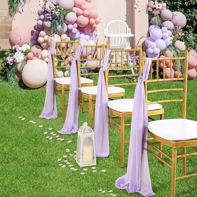 Ceintures de chaise en mousseline de soie blanche, 24 pièces, 17x275cm, 12 ensembles, housses de chaise de mariage, ruban, décor de chaise d'allée pour fête de mariage 5