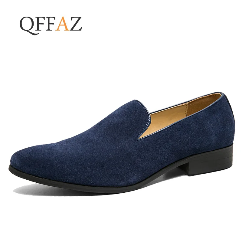 

Formal Suede Pointed Handmade Leather Men Dress Slip-on Driving Shoes Loafer Blue Summer Low Heel sapato social masculino Hot