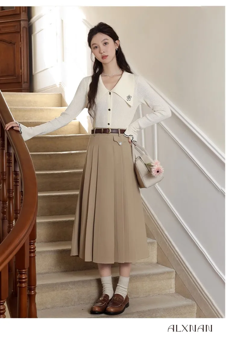 

Fashion Vintage High Waist Pleated Skirt 2023 Autumn New Korean Style A-Line Skirts y2K Preppy Style