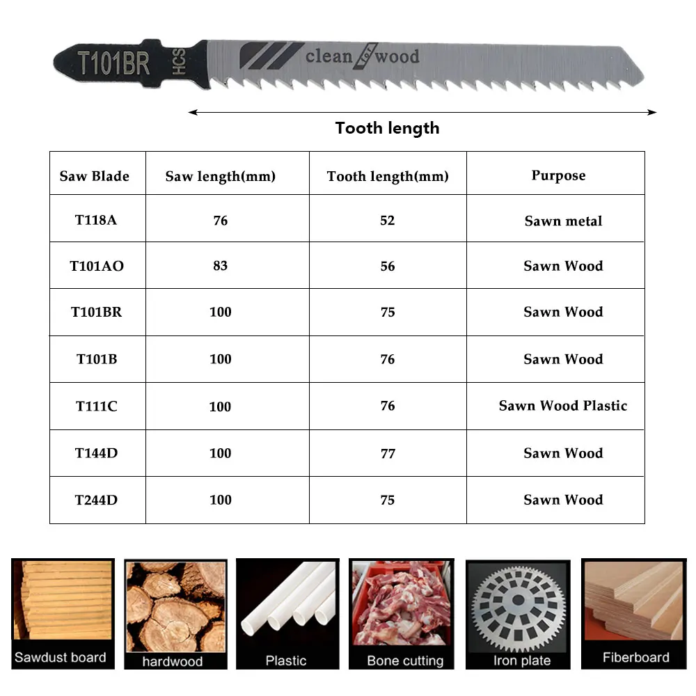 Jig Saw Blade Set High Carbon Steel Jigsaw Blade T-shank Fast Cutting Jigsaw Blade  Wood, Plastic and Metal Cutting T118A T101AO