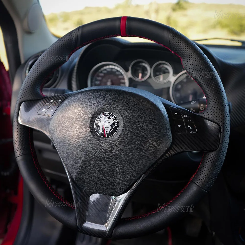 Alfa romeo GT couvre volant en vrai cuir noir perforé, coutures