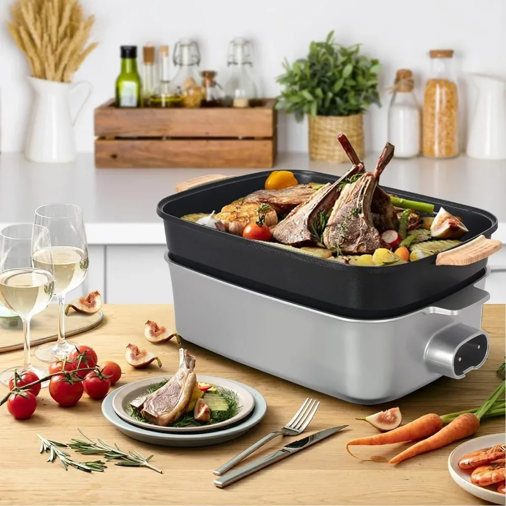 AEWHALE Electric Skillet,Indoor Non-Stick Electric Temperature Party Griddle for Cooking Meats Seafood Steak Pancake 6