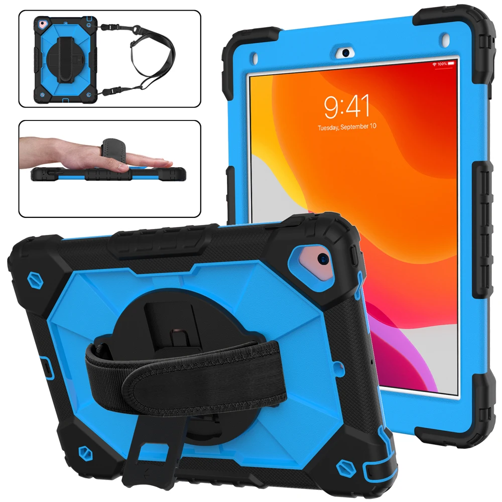 

For iPad 9.7 Case 2018 2017 iPad 6th 5th Generation Heavy Duty Shockproof Rugged Hybrid Cover with Kickstand Hand Shoulder Strap