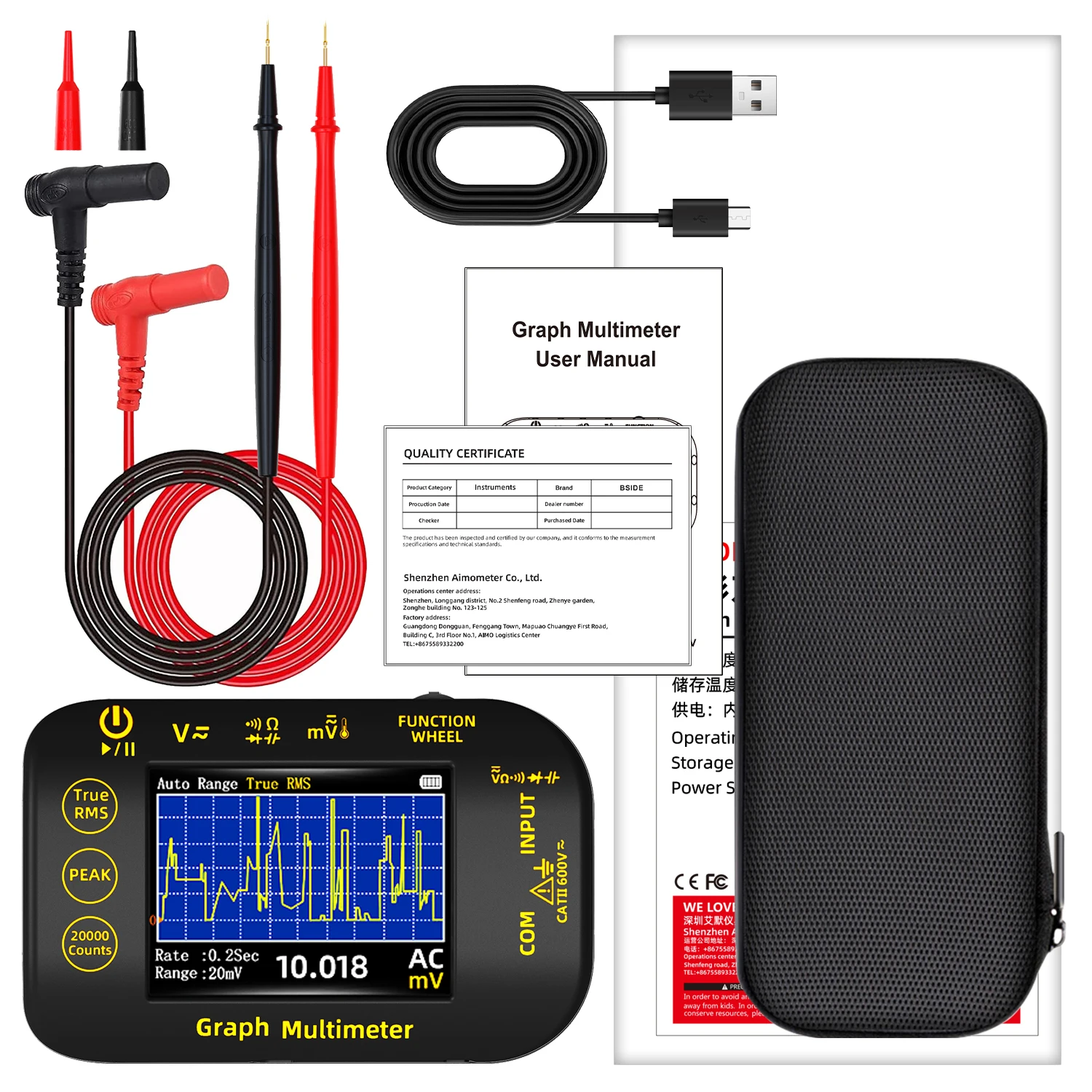 BSIDE S450 Graphic Multimeter Mini PV Smart Graphic Multimeter Four and A Half Digit High Precision Voltmeter Tester