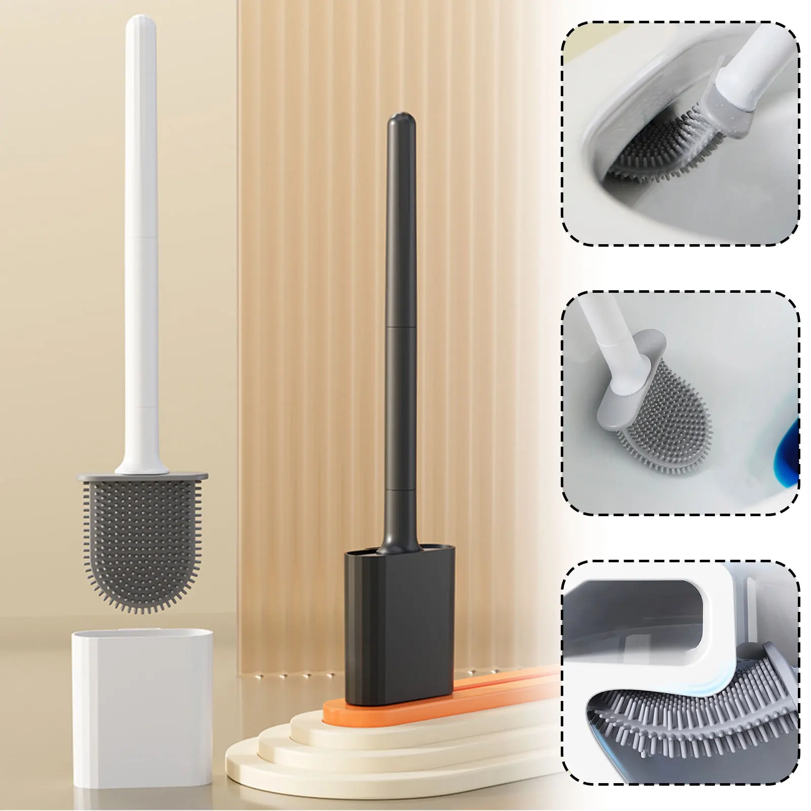 Floor/Wall-Mounted Toilet Cleaning Brush Soft Rubber Tpr Bristle Toilet Cleaner Brush Bathroom Supplies
