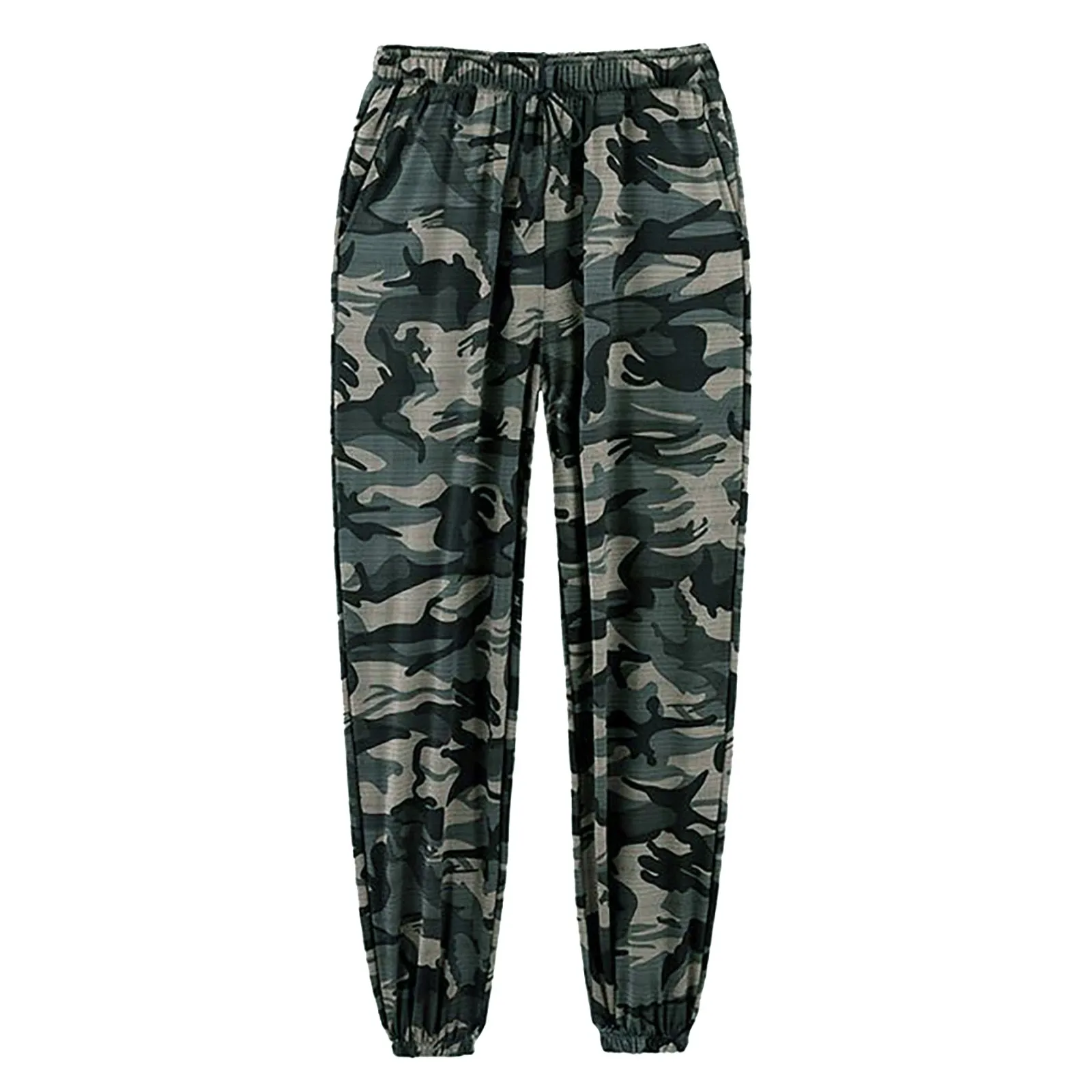 Hip Hop Men Camouflage Pants Summer Thin Casual Outdoor Hiking Trousers Elastic Waist Drawstring Pocket Athletic Running Pants 3