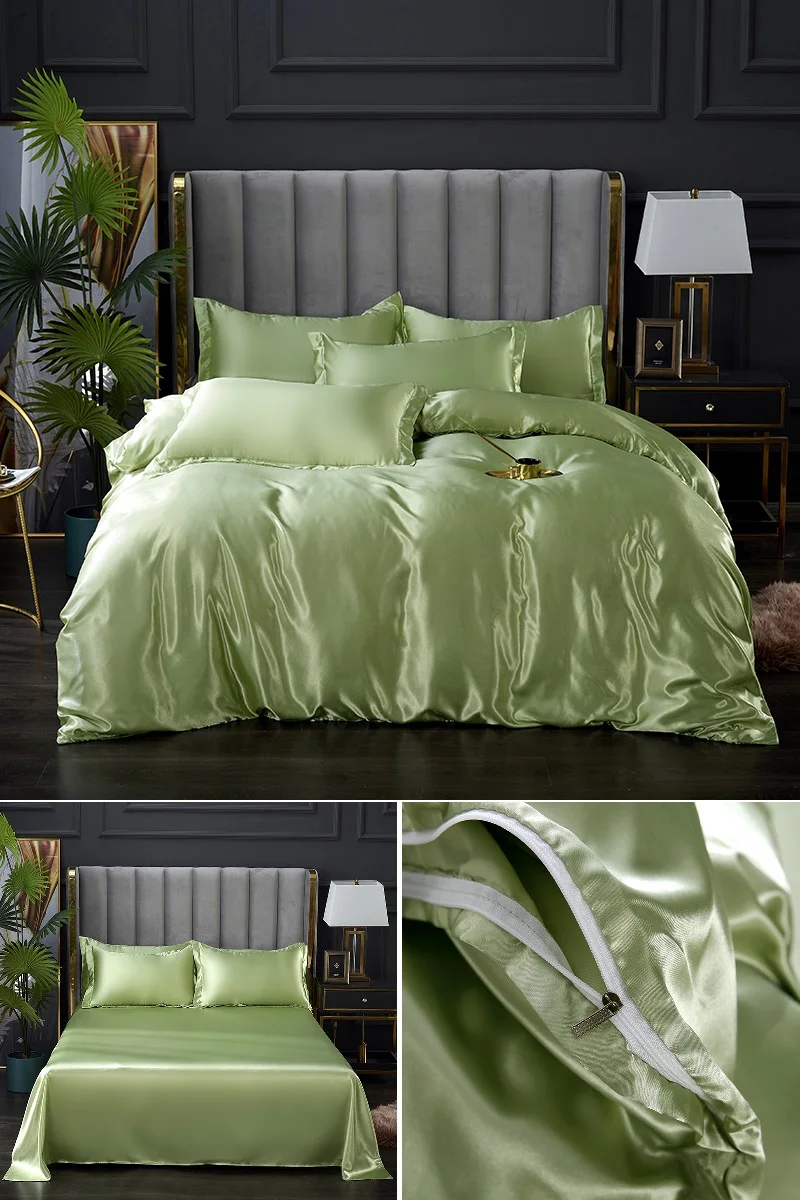 green duvet cover Solid Color Bedding Set Luxury Rayon Satin Duvet Cover Set Washed Soft Bed Sheet and Pillowcases Twin Queen King Size Bed Set queen bed sheets Bedding Sets