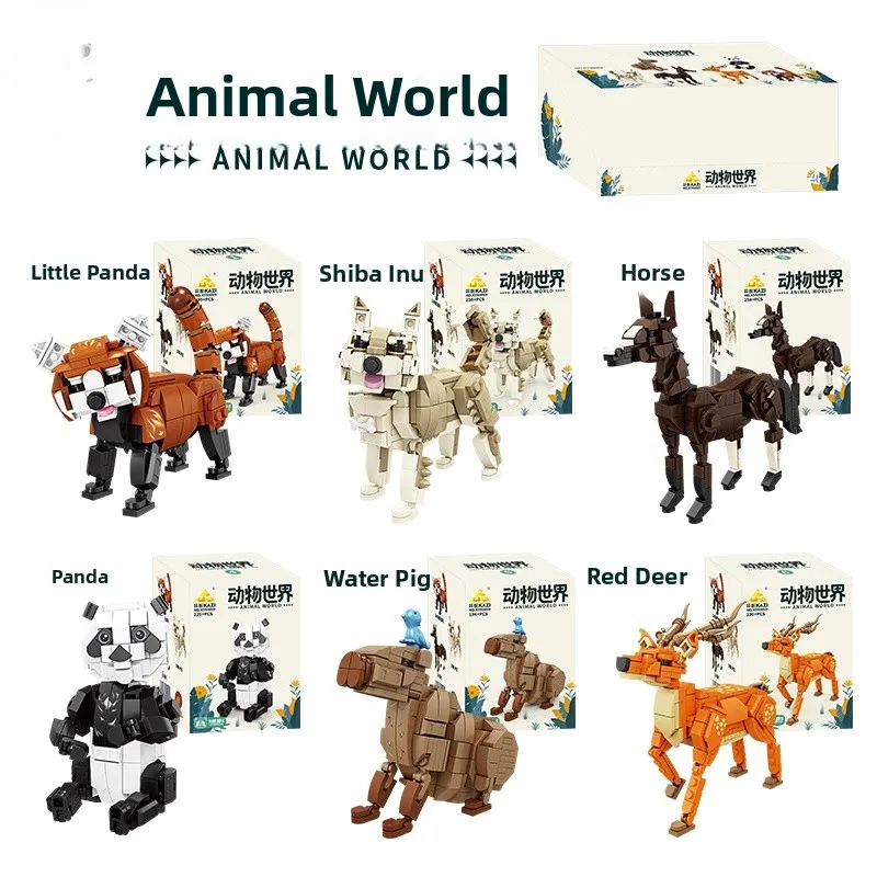Animal World Model Blos Display Piece Eonal Toy Small Panda  Deer Dog Capybara Building Blos nce Toys