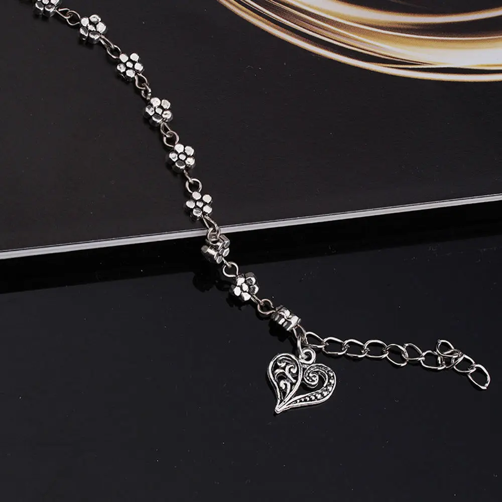 Women's Vintage Heart Flower Barefoot Sandals Beach Anklet Tassel Chain Foot Jewelry Bracelet on Leg Bracelet Ankle Jewelry