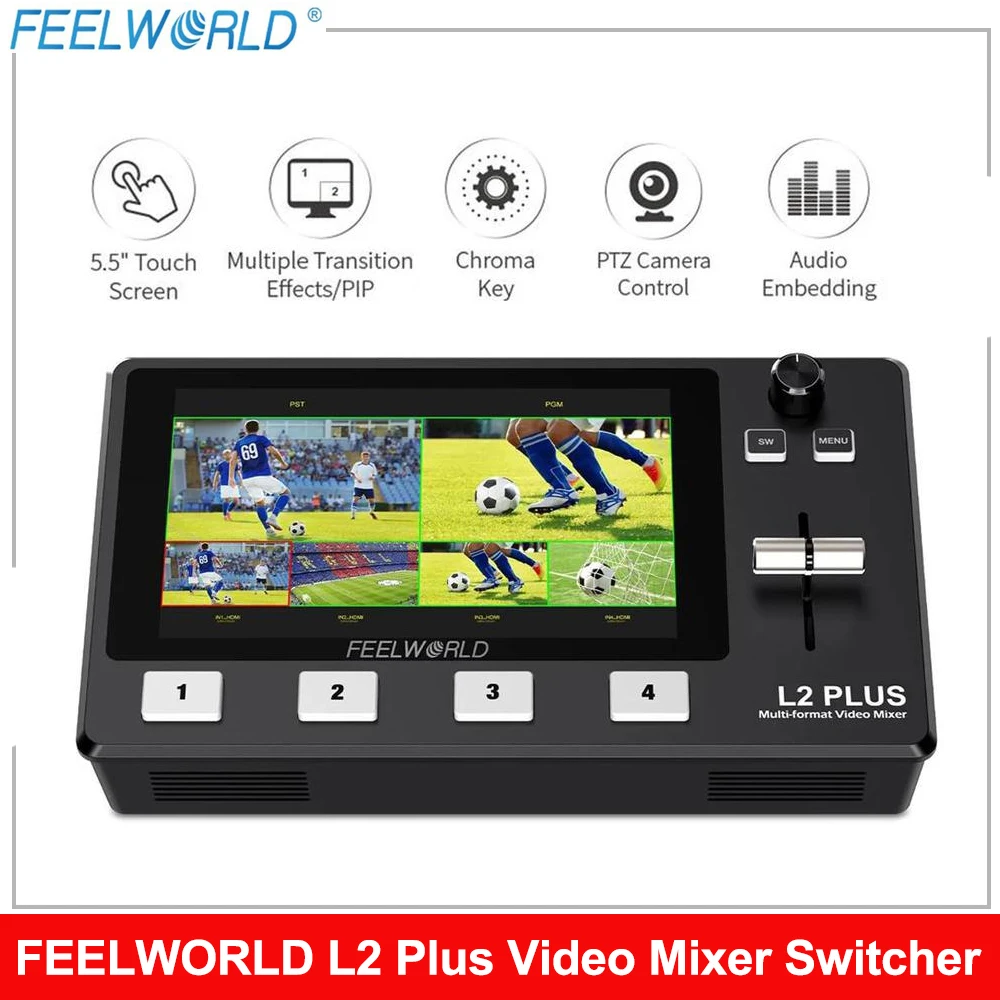 FEELWORLD L2 PLUS Multi-machine Live Production Video Switcher 4x HDMI Input PTZ Control Chroma Key Cutout USB3.0
