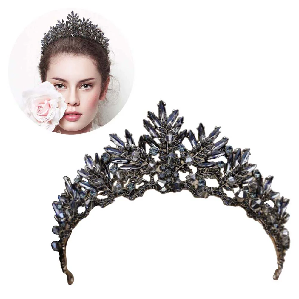 

Vintage Baroque Crown Alloy Headdress Bridal The Crown Hairband Hair Accessory Wedding Headpiece (Black)