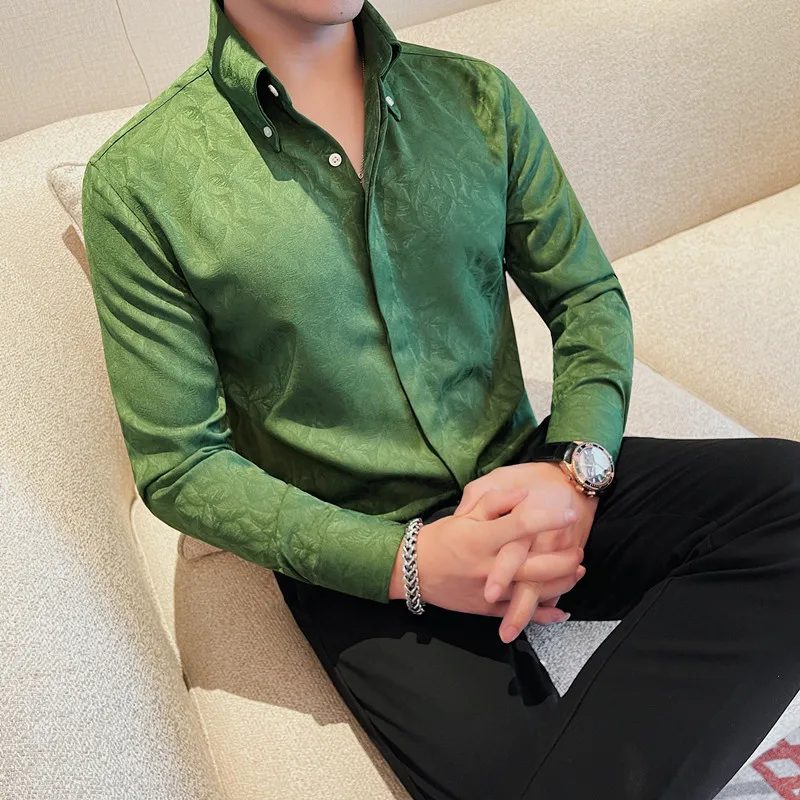 Men's Blouse Long Sleeve High Quality Business Formal British Floral Shirts For Men All Match Slim Fit Tuxedo Man Dress Shirt