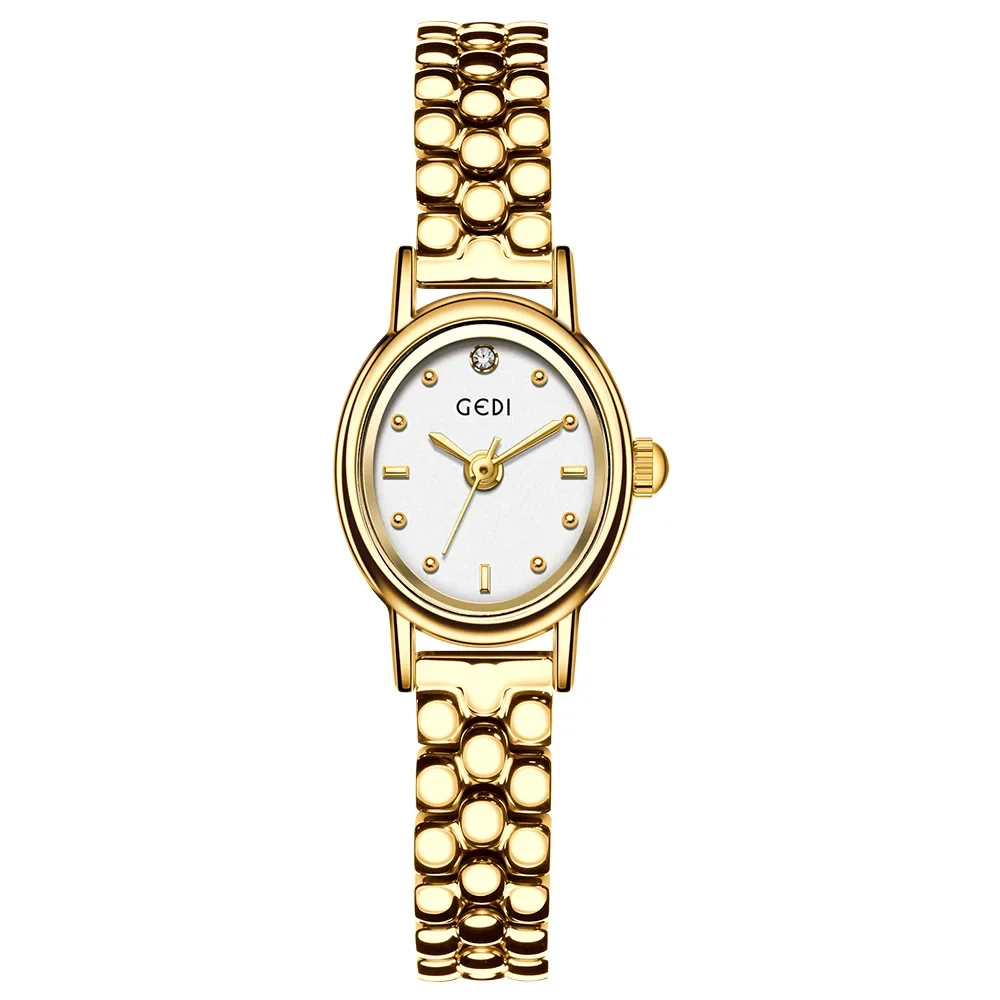 Women's Small Wrist Quartz Watch - Silver, Grey, and Gold Oval Design with Stainless Steel Band