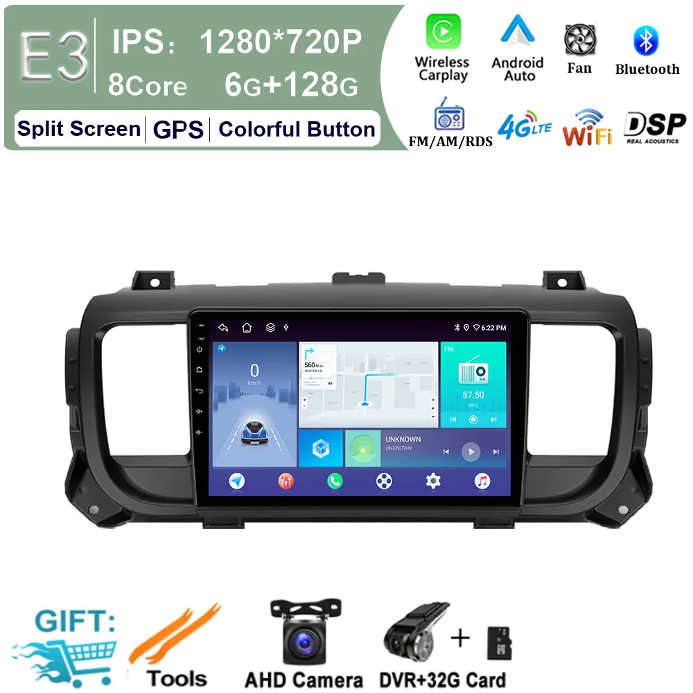 thumbnail image 1 of Reproductor de vídeo y radio para coche de 9 pulgadas para Citroen Jumpy 3 2016-2021 Peugeot Expert 3 2016-2021 Pantalla táctil 2.5D Sistema inteligente BT 4G, 1 of 5