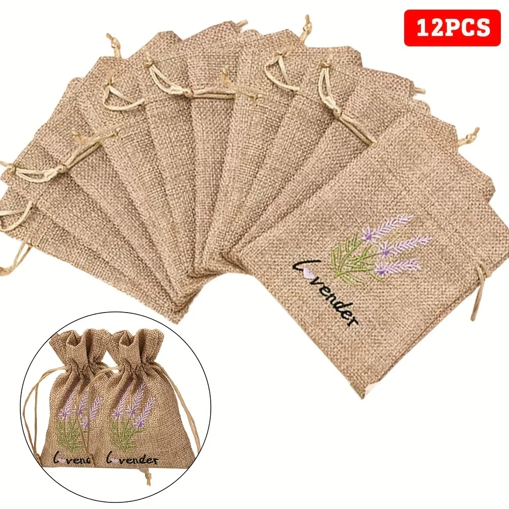 12pcs Lavender Embroidered Canvas Drawstring Bags | for Jewelry/Gifts/Party Favors | Ideal for Weddings/Birthdays/Holidays
