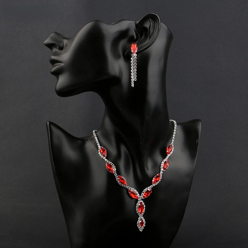 Women's Prom Wedding Jewelry Set Fashion Crystal Flower Tassel Necklace Earrings Bridal Set bridal jewelry sets