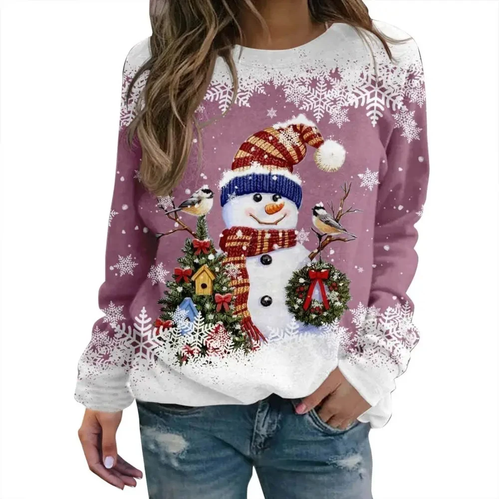

Новинка Осень/Зима 2023, женская футболка с 3D принтом рождественской куклы снеговика, Женский пуловер с длинным рукавом на осень и зиму