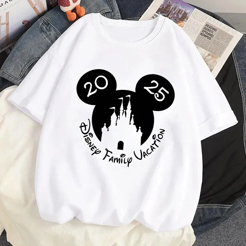 Cartoon Family Vacation 2025 Printed T Shirt Women Kawaii Tees Harajuku 90s Funny Mickey Minnie T-shirt Female Clothing Tops Y2k 6