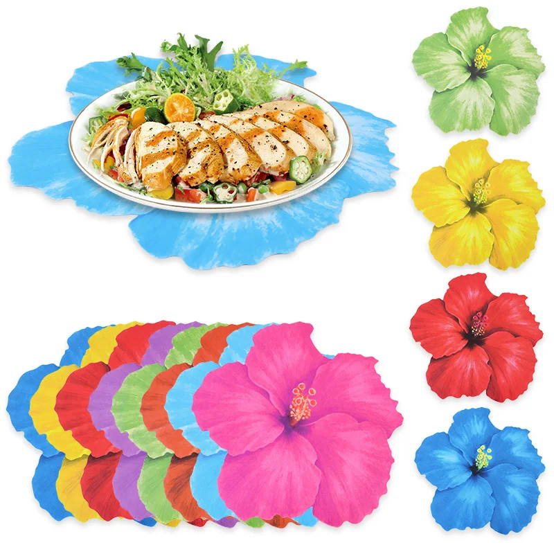 8Pcs Hawaiian Hibiscus Flower Shape Paper Placemat Summer Kids Birthday Party Dining Table Decoration Supplies Wedding Tablemat