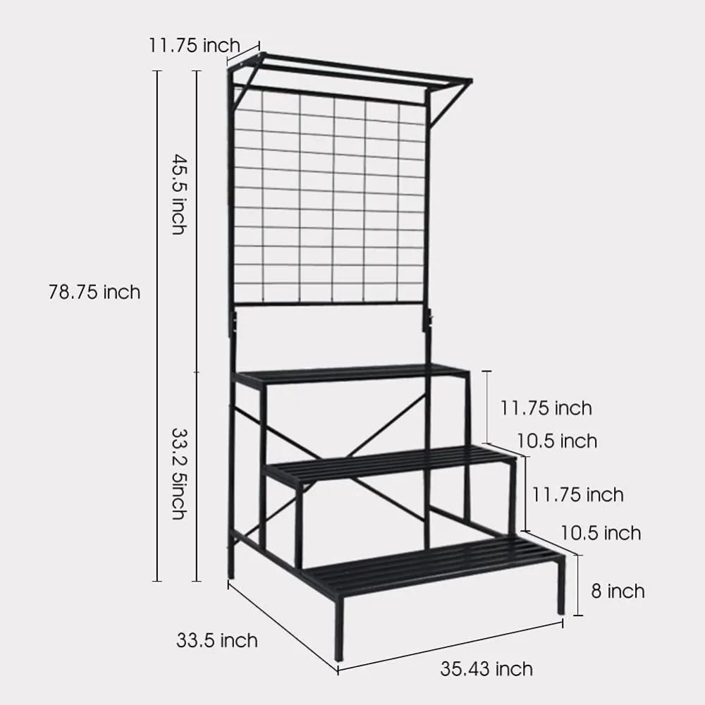 3 Tier Large Heavy Duty Plant Stand with Hanging Plant pot shelf, 35.43 x 33.27 x 78.74, Tall multi layer Holder for Home,