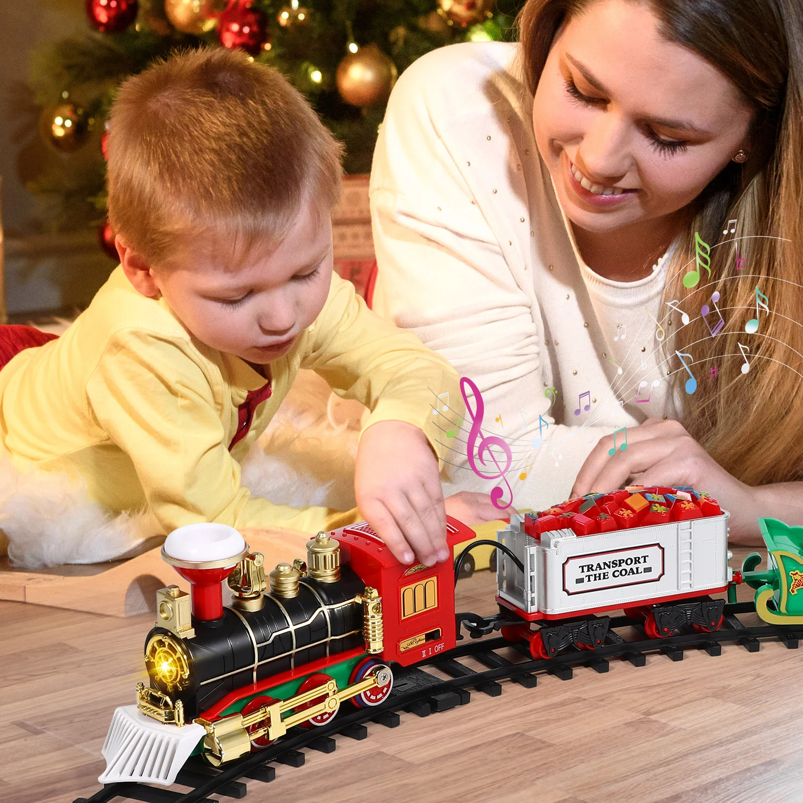 Toyvian Christmas Train Set Electric Train Toy with Sound Light Railway Tracks for Kids Gift Under The Christmas Tree