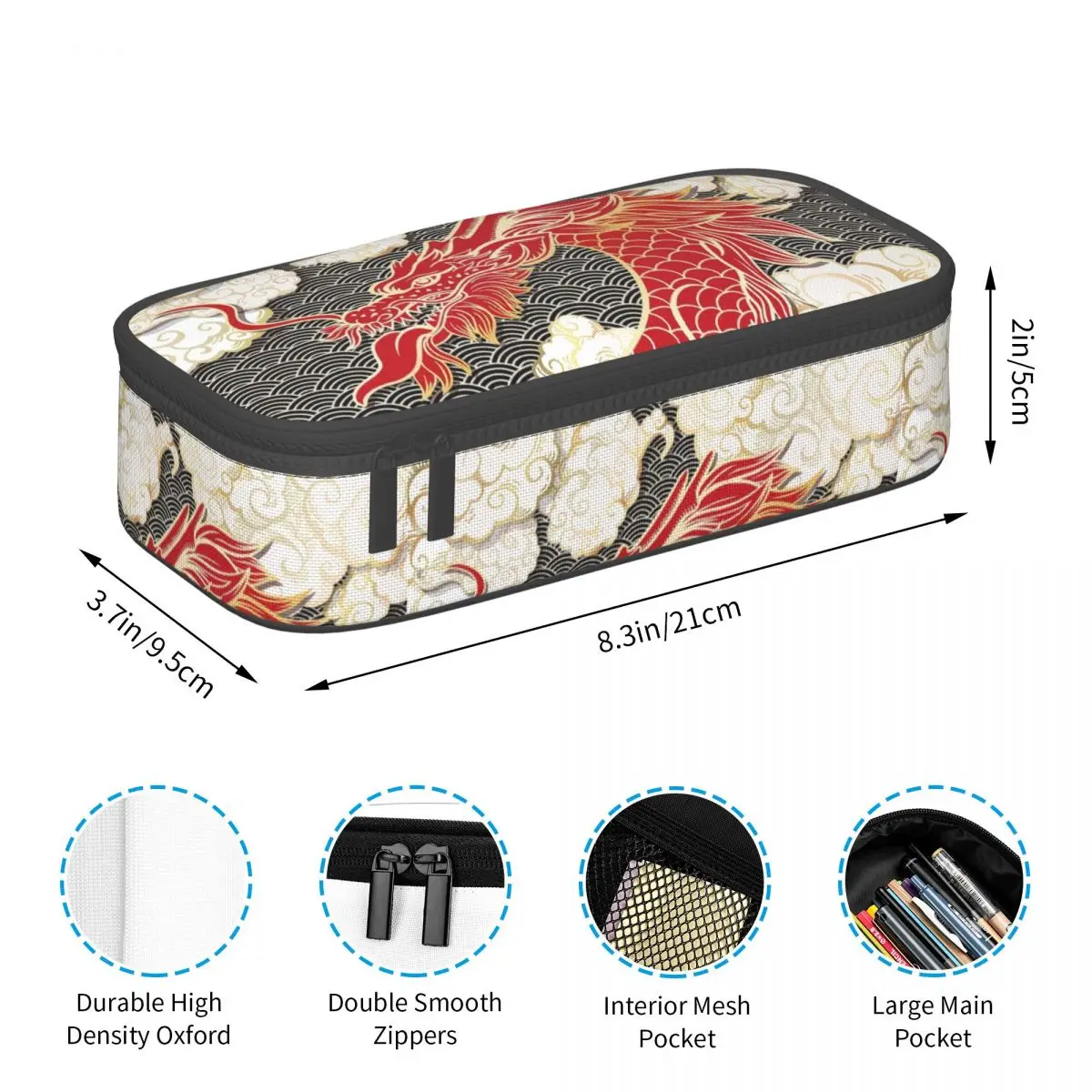 Chinese Red Dragon Totem Pattern Korean Pencil Cases Large Storage Pencil Box