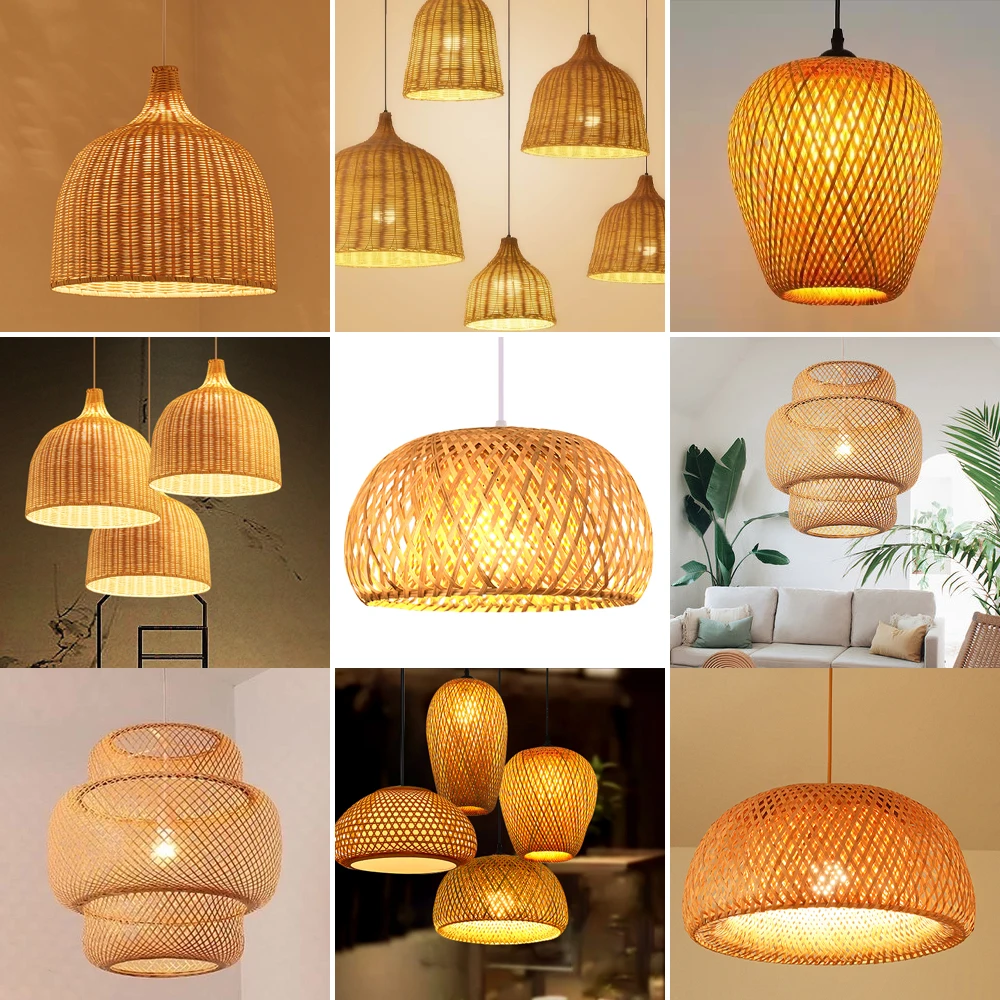 Hand Knitted Chinese Style Weaving Hanging Lamps 18/19/30cm Restaurant Home Decor Lighting Fixtures Bamboo Pendant Lamp 2