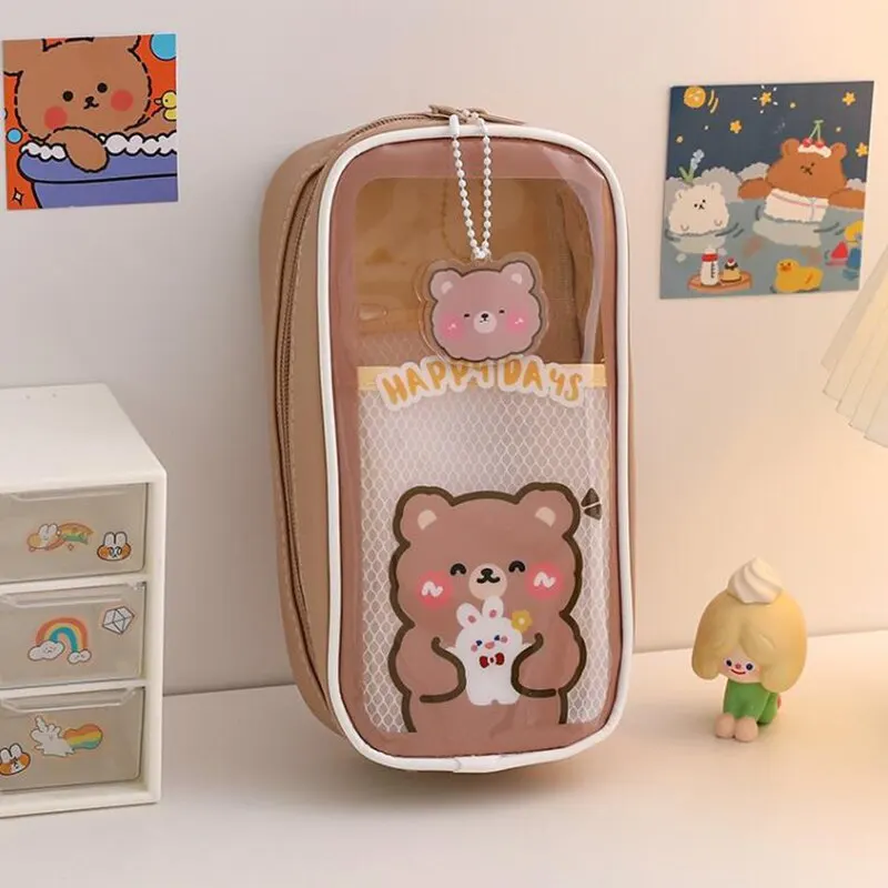 Pen Case Cute Creative Transparent Canvas Large Capacity Children Cartoon Student Stationery