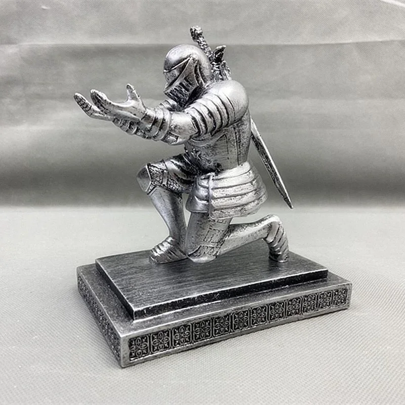 Executive Officer Knight Pen Watch Holder with Sword 15*10*15cm Armor Knight Stationery Medieval Theme Resin Decor for Office