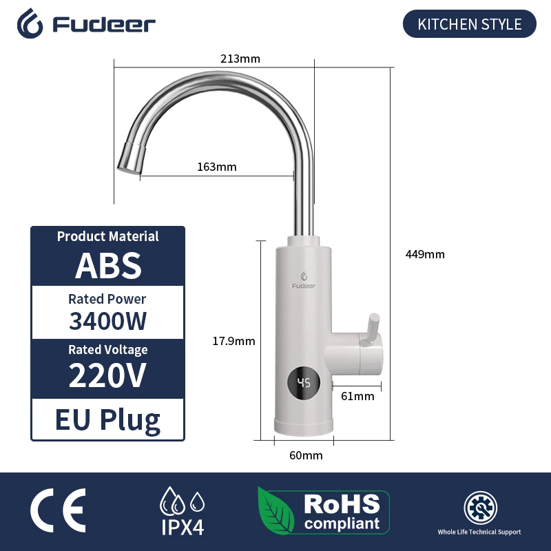 Fudeer 3400 واط 220 فولت سخان مياه المطبخ الكهربائ...