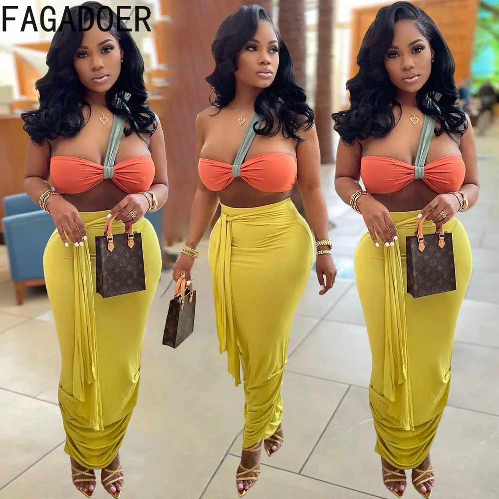 FAGADOER Summer Sexy Off Shoulder Skirt Two Piece Sets Women Bikini And