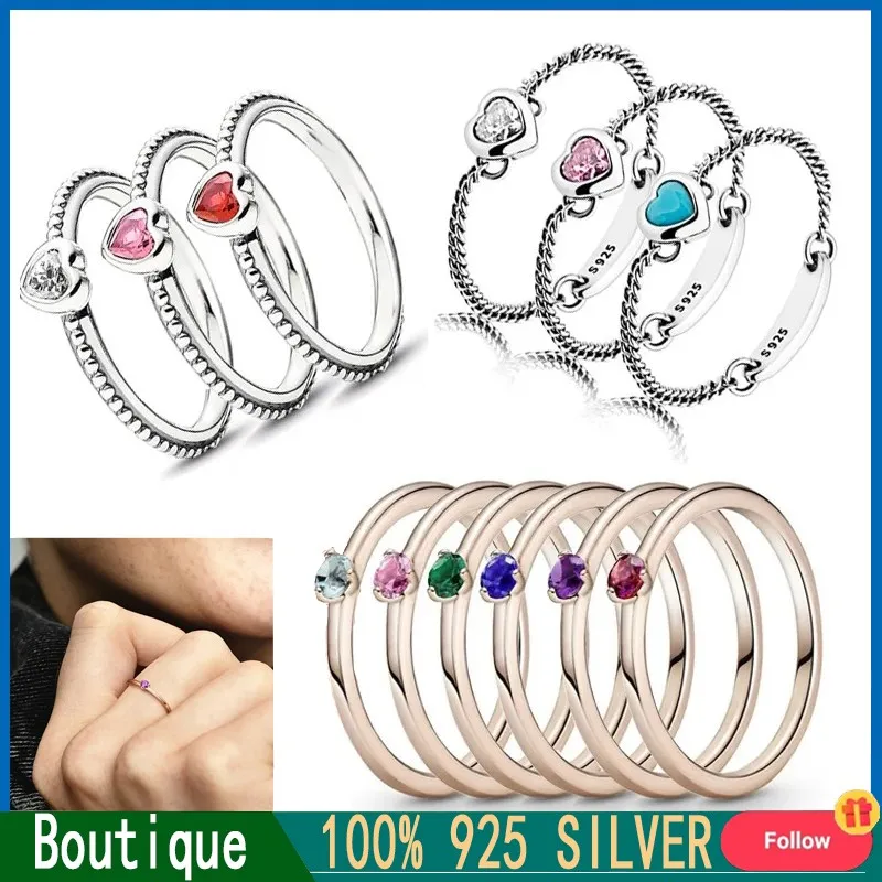 Popular Women's% 925 Sterling Silver Shining Single Stone Ring Original Logo Fashion DIY Charm Jewelry Light Luxury Gift